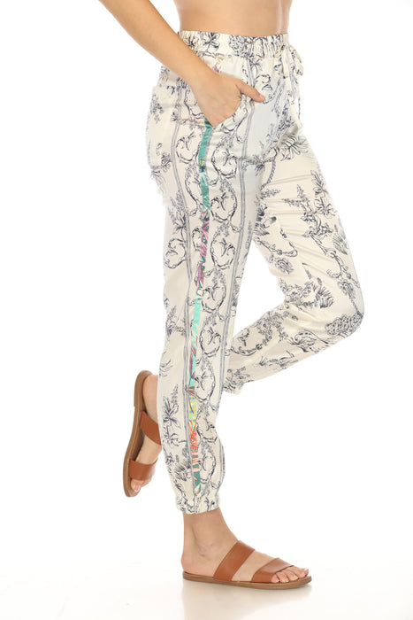 Johnny Was White Tranquil Presley Floral Silk Jogger Pants C63724