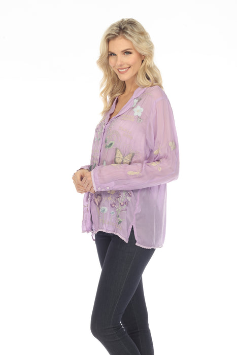 Johnny Was Mariposa Embroidered Long Sleeve Blouse Boho Chic C11323-1