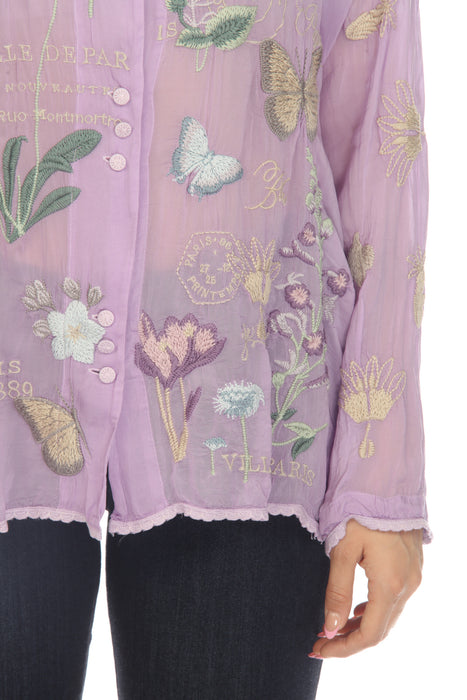 Johnny Was Mariposa Embroidered Long Sleeve Blouse Boho Chic C11323-1