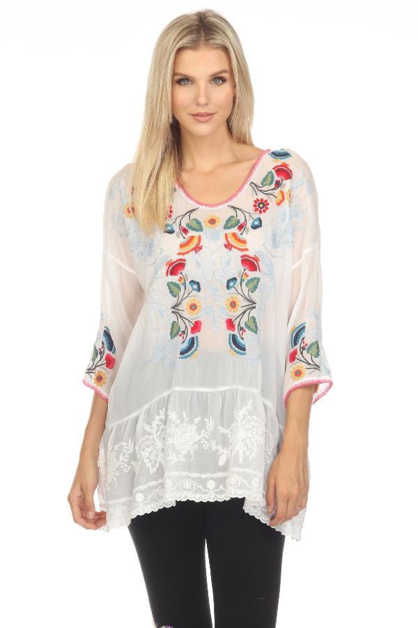 Johnny Was Cherie Floral Embroidered Tunic Top Boho Chic C25923 ...