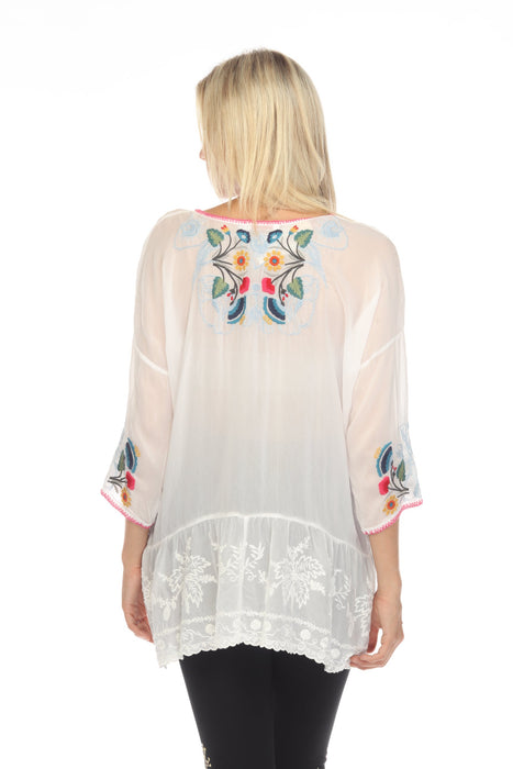 Johnny Was Cherie Floral Embroidered Tunic Top Boho Chic C25923