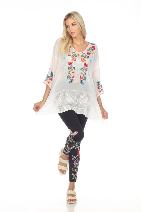 Johnny Was Cherie Floral Embroidered Tunic Top Boho Chic C25923