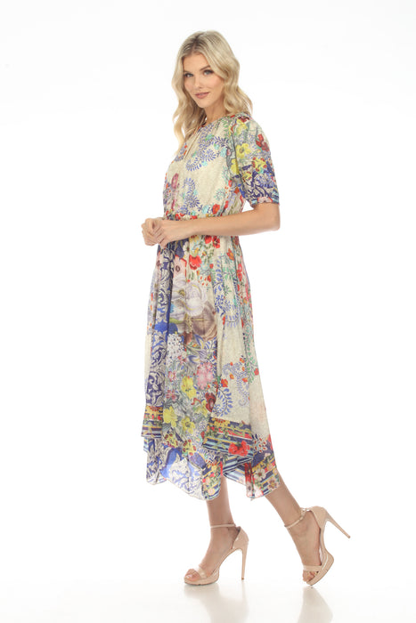 Johnny Was Wild Shimeka Silk Floral Asymmetrical Midi Slip Dress Boho Chic C34822