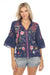 Johnny Was Workshop Style W11523 Navy Ashlee Embroidered Ruffle Sleeve Blouse Boho Chic