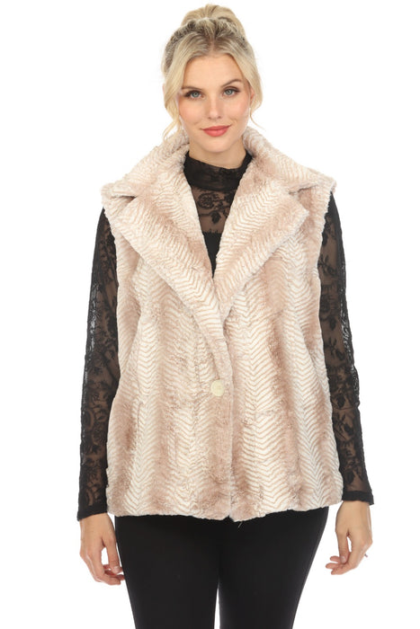 Johnny Was Workshop Style W41923 Beige Mamba Faux Fur Vest Boho Chic