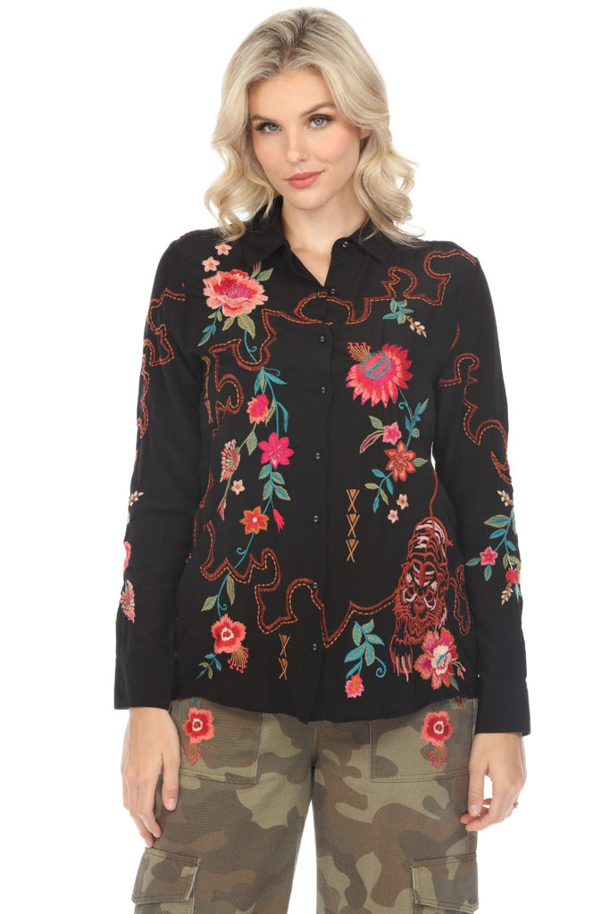 Johnny Was Workshop Corduroy Blouse Embroidered Floral Button Down Small selling NWT