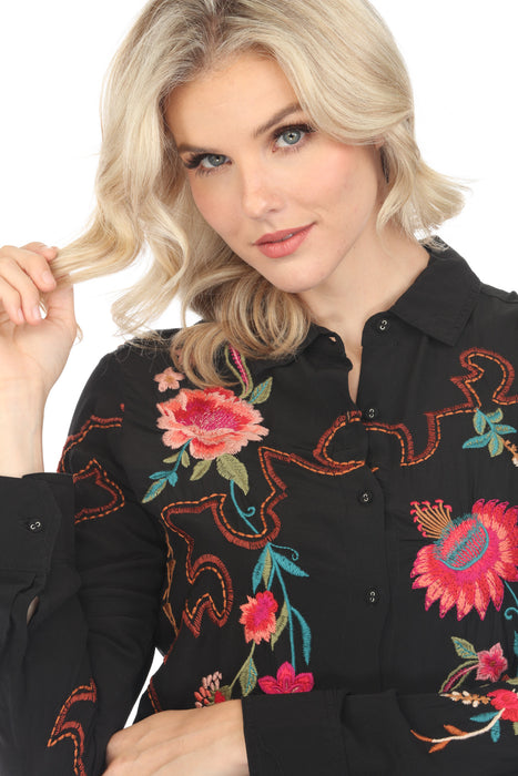 Johnny Was Workshop Nylah Button-Down Silk Shirt Boho Chic W14424