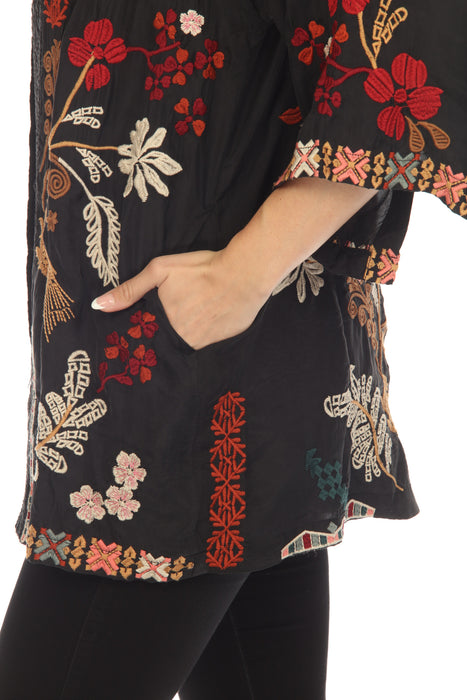 Johnny Was Workshop Zuzu Embroidered Open Front Kimono Boho Chic W43023 *