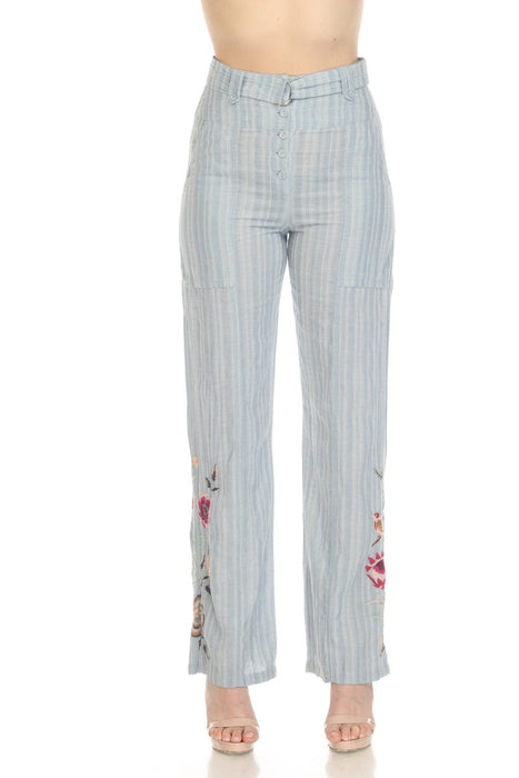 Johnny Was Workshop Blue Paloma Belted Wide-Leg Pants W68522 Boho Chic