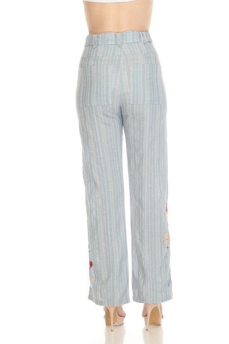 Johnny Was Workshop Blue Paloma Belted Wide-Leg Pants W68522 Boho Chic