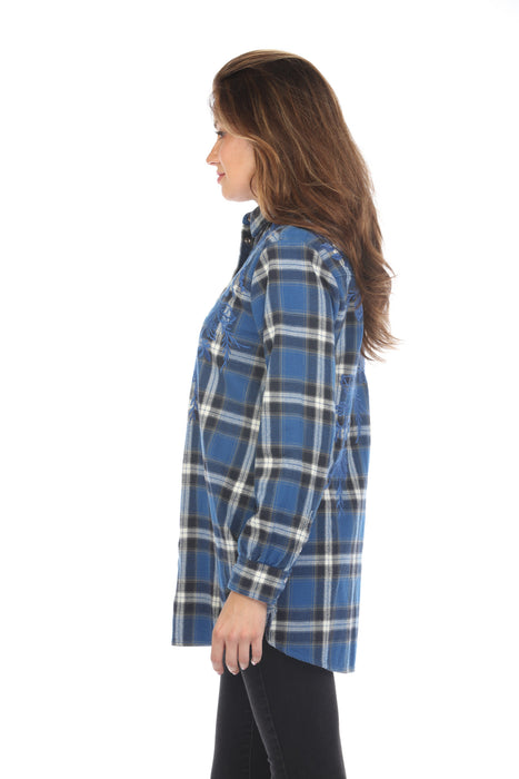 Johnny Was Workshop Blue Plaid Miel Western Button Down Tunic Jacket Boho Chic W28523