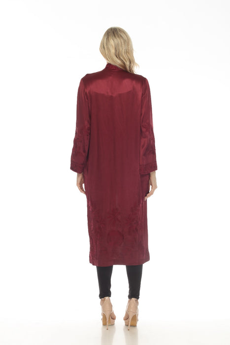 Johnny Was Workshop Burgundy Martina Embroidered Long Kimono Boho Chic W40122