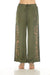 Johnny Was Workshop Style W60323 Dark Army Green Chloe Ribbon Wide Leg Pants Boho Chic