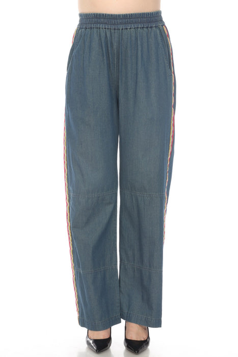 Johnny Was Workshop Denim Blue Paradiso Pull On Pants Boho Chic W61024