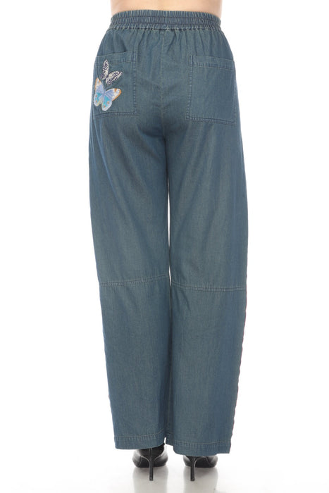 Johnny Was Workshop Denim Blue Paradiso Pull On Pants Boho Chic W61024