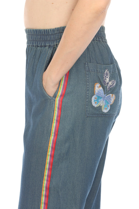 Johnny Was Workshop Denim Blue Paradiso Pull On Pants Boho Chic W61024