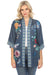 Johnny Was Workshop Style W47024 Denim Blue Taymia Floral Embroidered Kimono Boho Chic