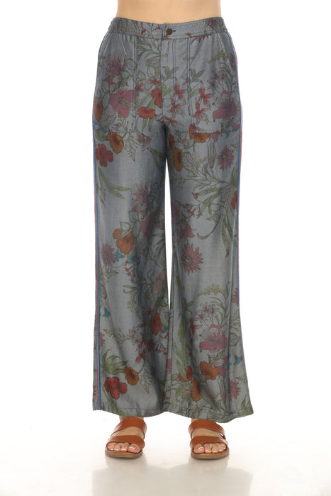 Johnny Was Workshop Style W77700 Denim Blue Floral Wide Leg Pants