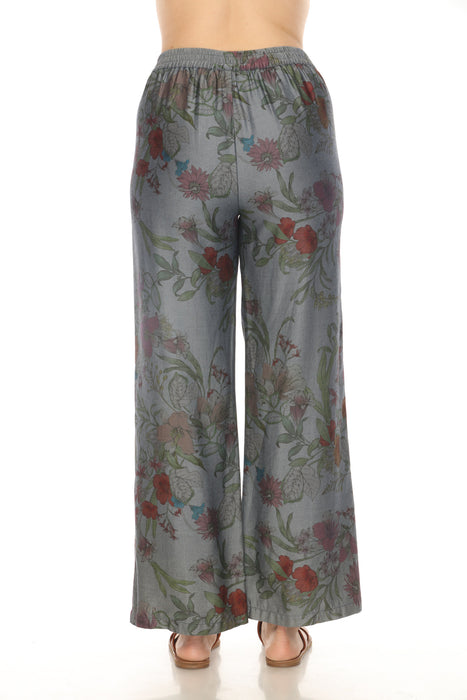 Johnny Was Workshop Denim Blue Floral Wide Leg Pants W77700