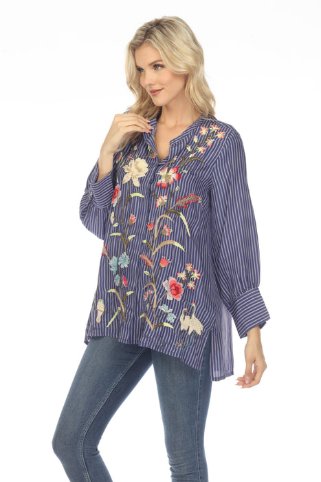 Johnny Was Workshop Geniveve Voyager Silk Embroidered Tunic Top Boho Chic W25823