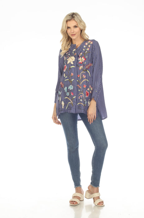 Johnny Was Workshop Geniveve Voyager Silk Embroidered Tunic Top Boho Chic W25823