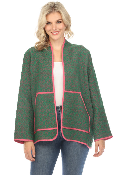 Johnny Was Workshop Style W43423-E Green Florette Jacquard Jacket Boho Chic