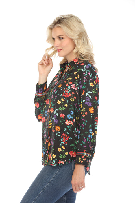 Johnny Was Workshop Harper Silk Floral Oversized Shirt Boho Chic W19624