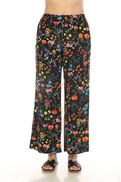 Johnny Was Workshop Black Harper Silk Wide Leg Pants W61524