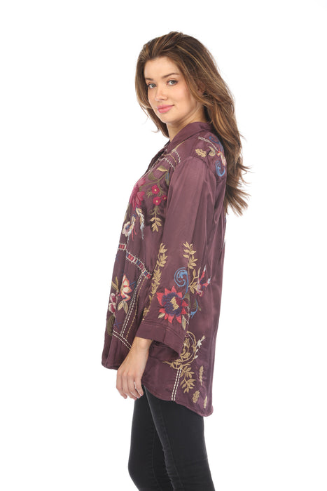 Johnny Was Workshop Kimono Sleeve Embroidered Shirt Boho Chic W14824