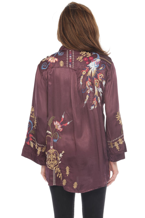 Johnny Was Workshop Kimono Sleeve Embroidered Shirt Boho Chic W14824