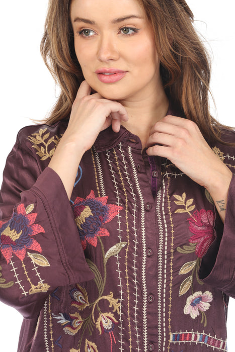 Johnny Was Workshop Kimono Sleeve Embroidered Shirt Boho Chic W14824