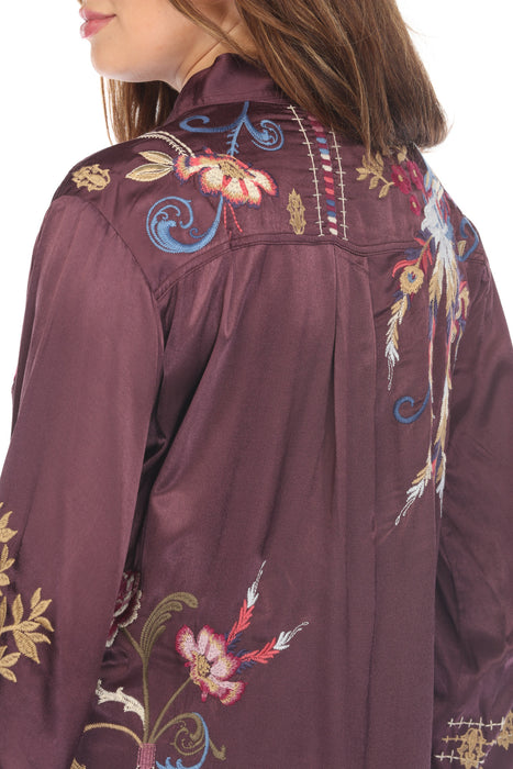 Johnny Was Workshop Kimono Sleeve Embroidered Shirt Boho Chic W14824