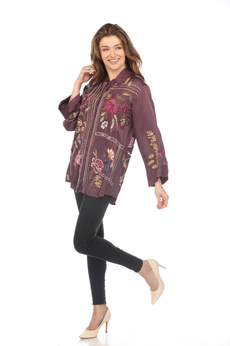 Johnny Was Workshop Kimono Sleeve Embroidered Shirt Boho Chic W14824