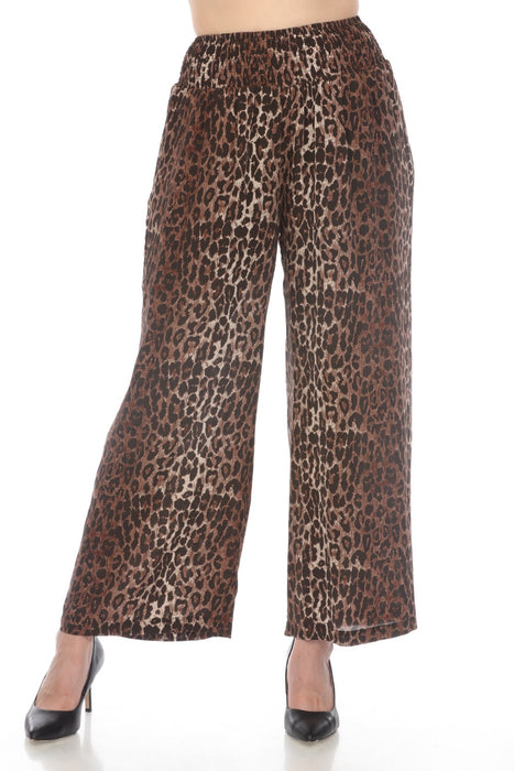 Johnny Was Workshop Style W62024 Leopard Print Smocked Waist Wide Leg Pants Boho Chic