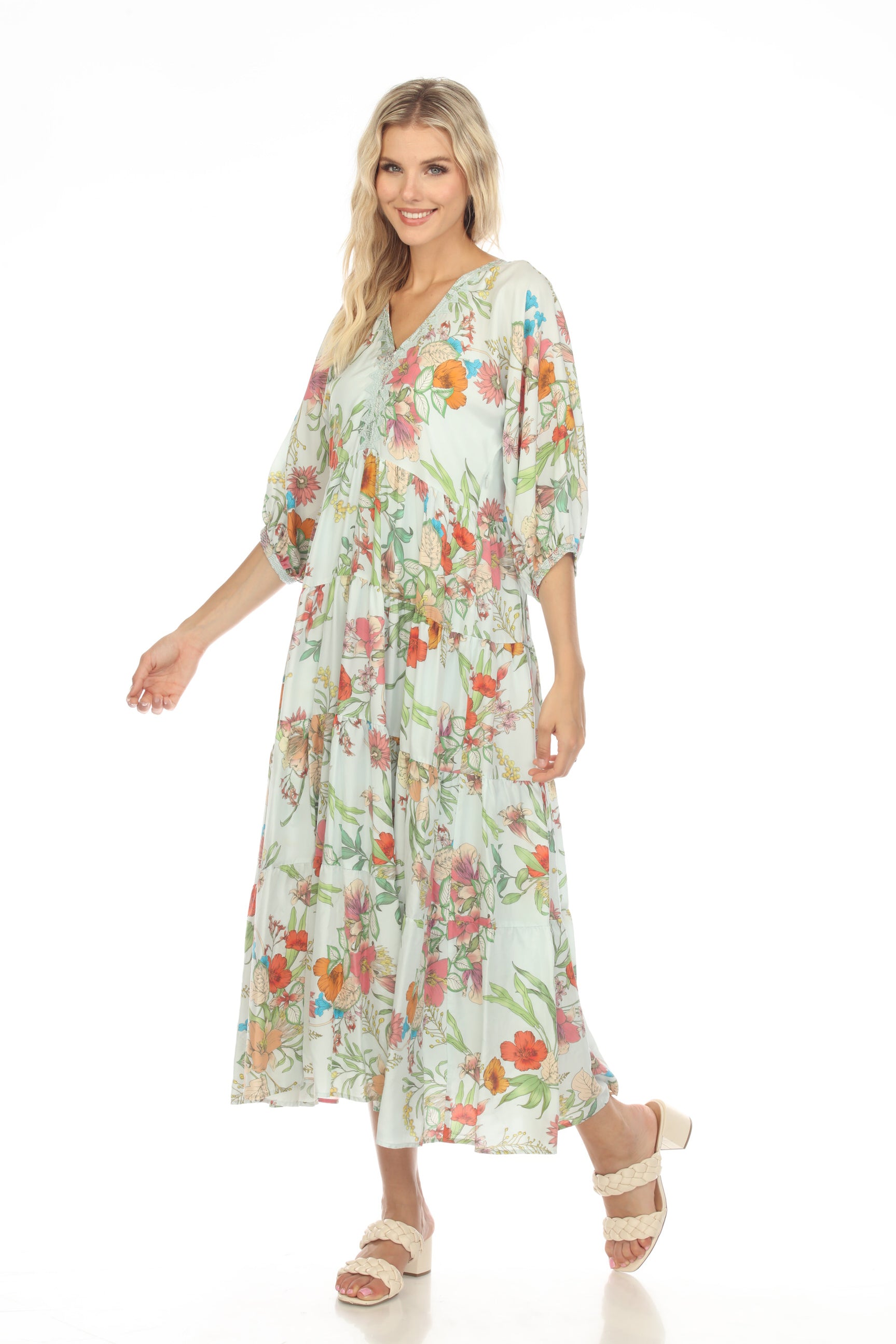 Johnny Was Workshop Liliana Silk Floral Dolman Tiered Maxi Dress Dress ...