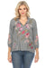 Johnny Was Workshop Style W15124 Plaid Floral Embroidered 3/4 Sleeve Blouse Boho Chic