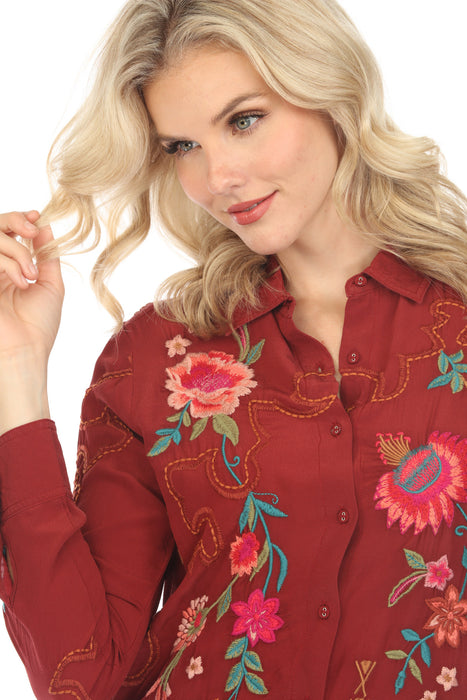 Johnny Was Workshop Nylah Button-Down Silk Shirt Boho Chic W14424