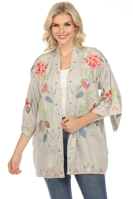 Johnny Was Workshop Style W44624 Sand Emika Embroidered Kimono Boho Chic