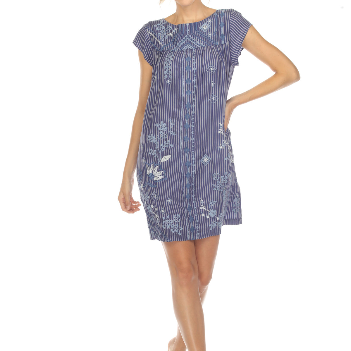 Johnny Was Workshop Stripe Willow Petal Sleeve Embroidered Tunic Dress Boho  Chic W37223