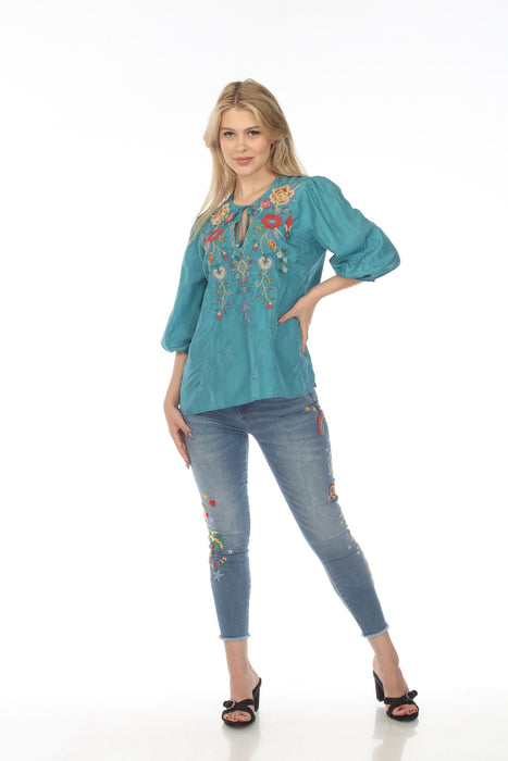 Johnny Was Workshop Taryn Flowy Tassel Silk Blouse Boho Chic W14022