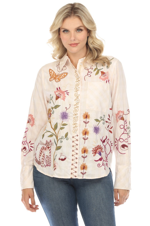 Johnny was plaid sold embroidered blouse