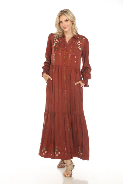 Johnny Was Workshop Style W31423 Viviana Smocked Tiered Maxi Shirt Dress Boho Chic