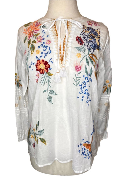 Johnny Was Workshop Tropical Boho Tassel Tie buy Top