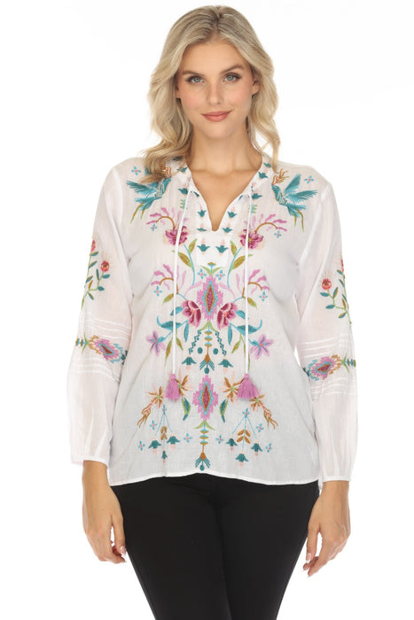 Johnny Was Workshop Gabriella Pintuck Blouse W16823 Boho Chic *