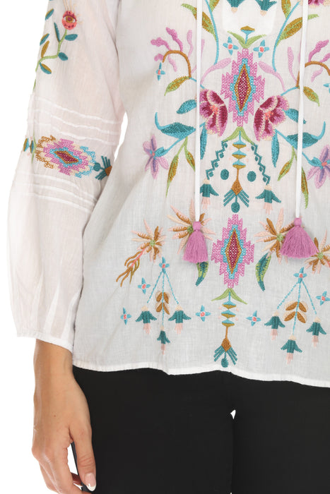 Johnny Was Workshop Gabriella Pintuck Blouse W16823 Boho Chic *