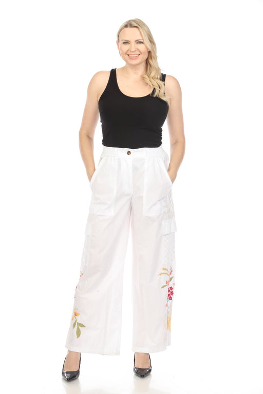 Johnny Was Workshop Style W61624 White Malory Drawstring Hem Cargo Pants Boho Chic