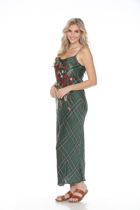 Johnny Was Workshop Green Zuzu Plaid Maxi Slip Dress W31223