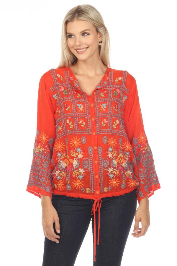 Johnny Was floral embroidered dress in orange good size medium