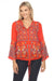 Johnny Was Style C12023 Red Wyatt Floral Embroidered Long Sleeve Blouse Boho Chic