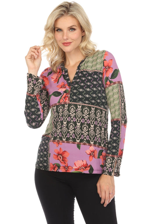 Johnny Was Style T14923 Zanda Split Neck Long Sleeve Top Boho Chic